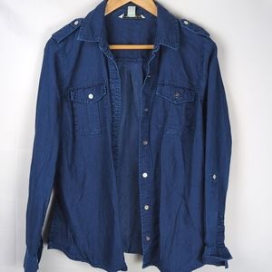 JONES NEW YORK Women's Long Sleeve Dark Blue Denim Chambray Shirt